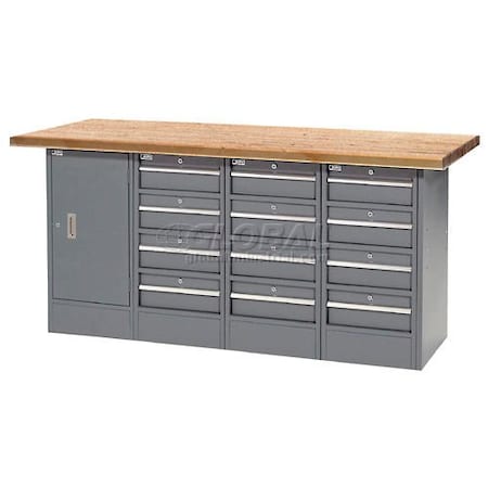 Global Industrial Workbench w/ Shop Top Square Edge, 12 Drawers & 1 Cabinet, 72inW x 30inD, Gray 239181
